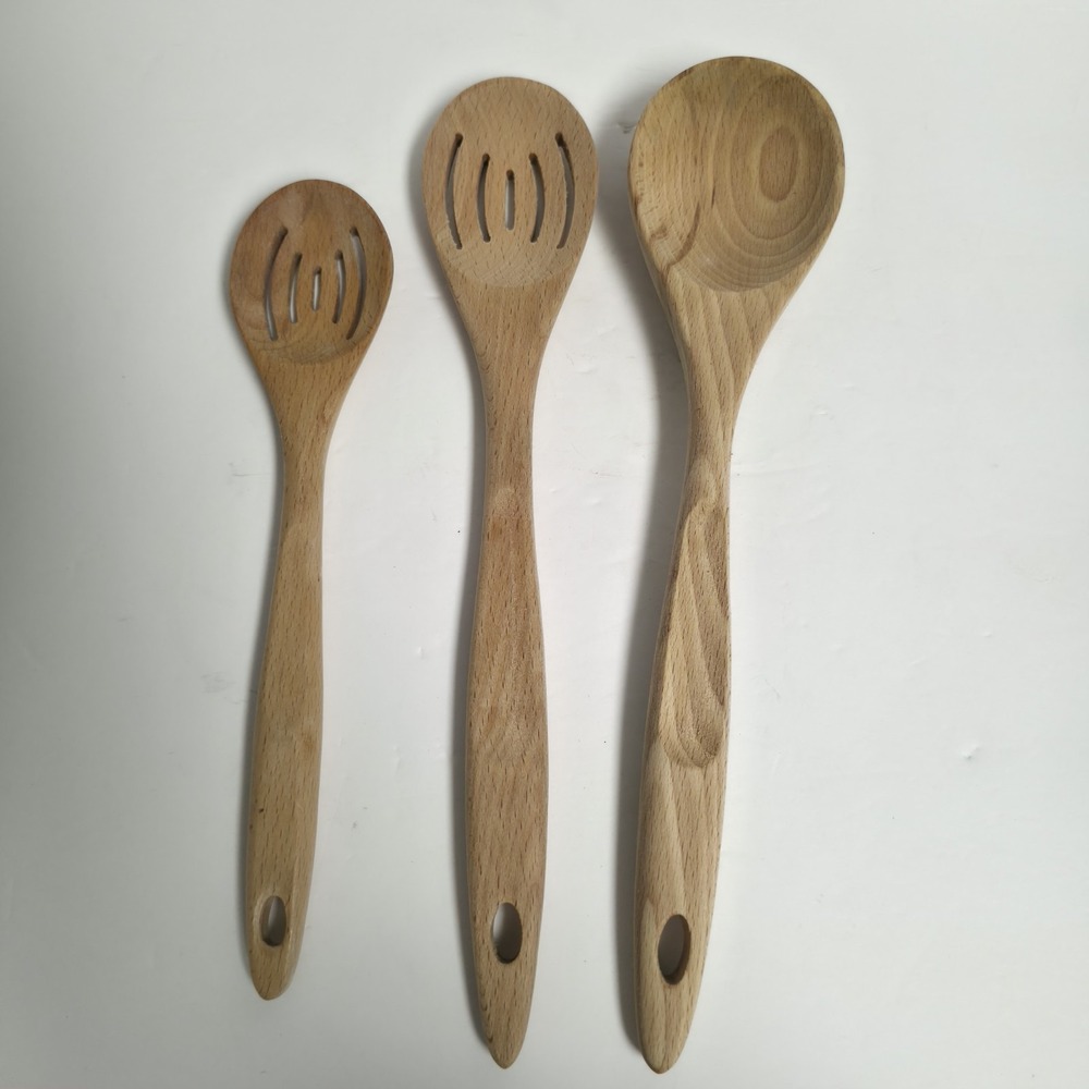 Mario Batali Italian Kitchen Beechwood Cooking Utensils Set 3pc Slotted Spoon
